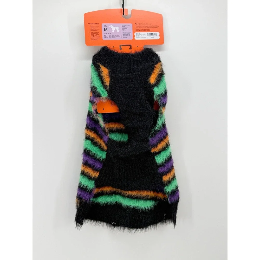 Boots & Barkley Pet Sweater Medium Striped Fuzzy Eyelash Knit Halloween